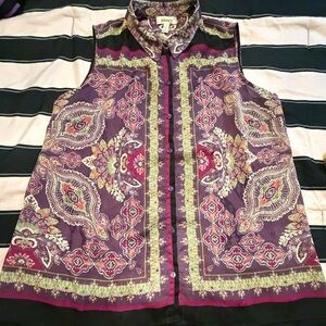 Dressbarn Purple Paisley Sleeveless Button-Front Blouse